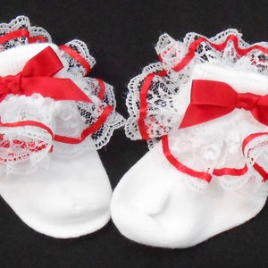 Lacy Socks with Red Ribbon