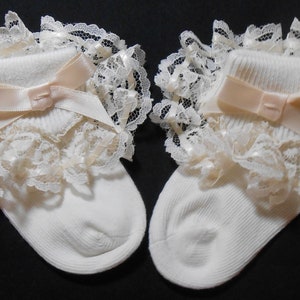 Ivory Lacy Socks with Lace and Ribbon detail