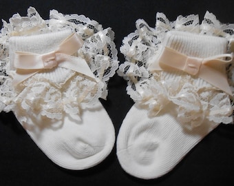 Ivory Lacy Socks with Lace and Ribbon detail
