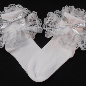 Lacy socks with Metallic Silver Ribbon detail
