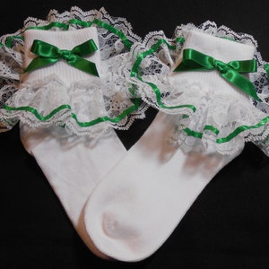 Lacy Socks with Green ribbon detail