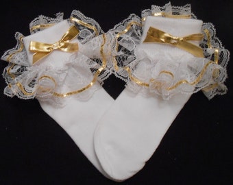 Lacy Socks with Metallic Gold Ribbon