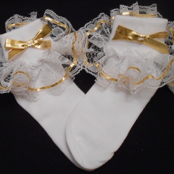 Lacy Socks with Metallic Gold Ribbon