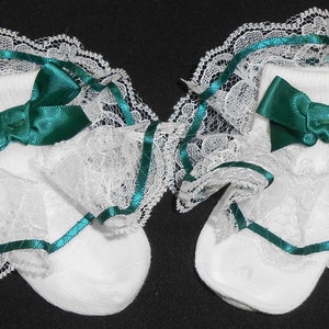 Lacy Socks with Wide Lace and Hunter Green Wide Ribbon detail