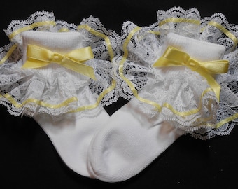 Lacy Socks with Light Yellow Ribbon and wide lace