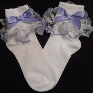 Lacy Socks with Iris Satin Ribbon and Bow