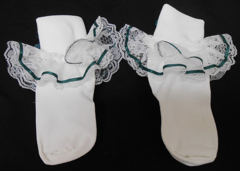 Lacy Socks with Hunter Green colored Ribbon size Medium