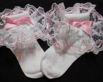 Lacy Socks with Wide Lace and Ribbon detail