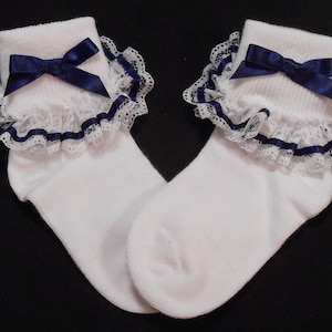 Lacy Socks with Navy colored Ribbon