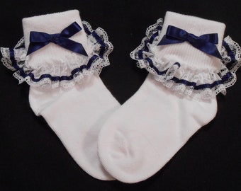 Lacy Socks with Navy colored Ribbon