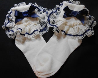 Ivory Lacy Socks with Wide Lace and Wide Ribbon detail