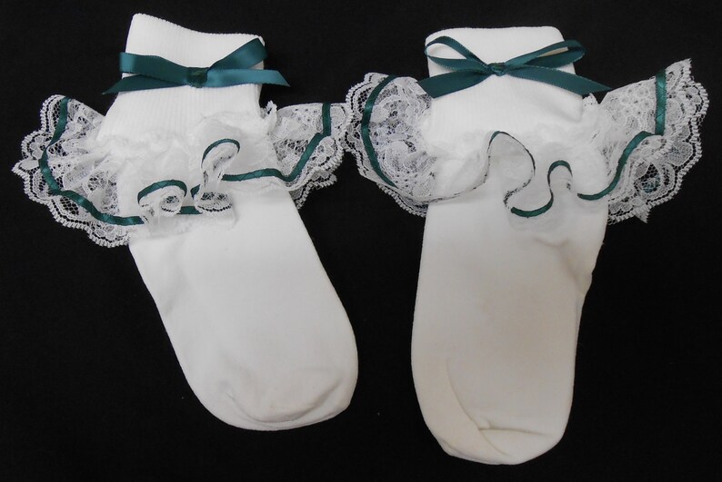 Lacy Socks with Hunter Green colored Ribbon size Medium