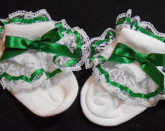 Lacy Socks with Green Ribbon Details