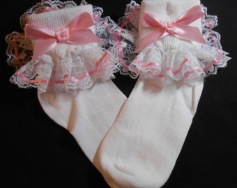 Lacy Socks with Light Pink ribbon detail