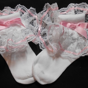 Lacy Socks with Pastel Pink Ribbon and wide lace