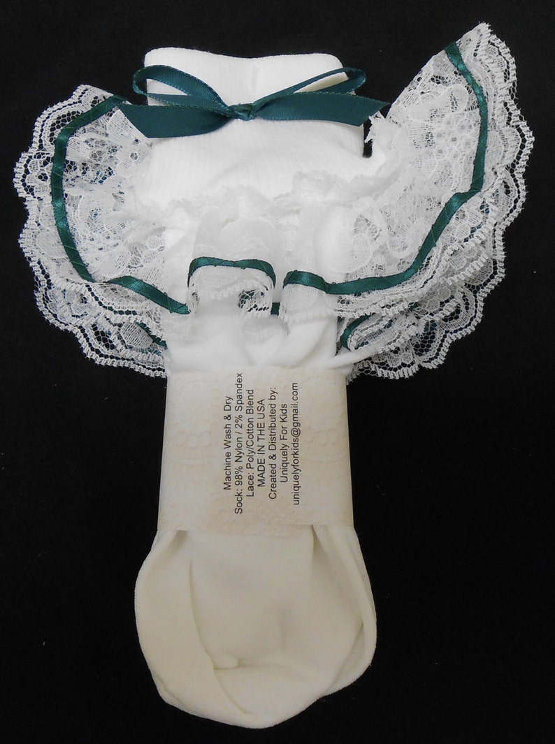 Lacy Socks with Hunter Green colored Ribbon size Medium