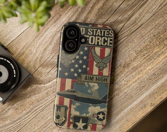 Funda para teléfono de la Fuerza Aérea, funda patriótica para teléfono, diseño de la USAF, regalo ideal para veteranos, fundas resistentes y duraderas, accesorios inspirados en la bandera.