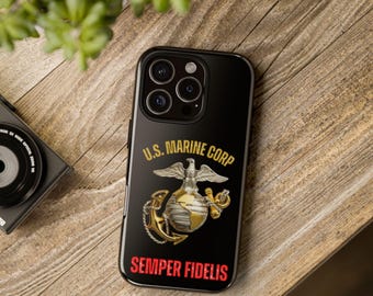 Funda para teléfono del Cuerpo de Marines / Fundas resistentes, Regalos militares, Accesorios para veteranos, Protección para teléfono, Funda para teléfono Semper Fidelis Design USMC