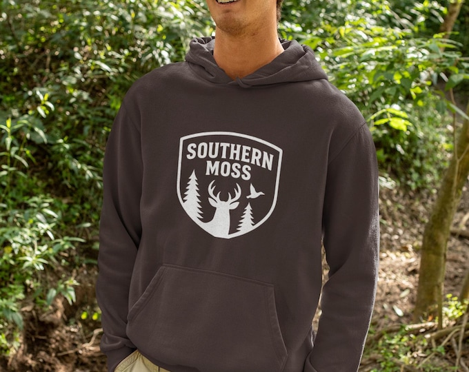 Featured listing image: Southern Moss Outfitters Hunting Hoodie Rugged Outdoor Sweatshirt Deer Duck Graphic with American Outdoors Design Southern Lifestyle Apparel