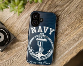 Funda para teléfono con ancla de la Marina. Sirviendo con honor. Regalo militar. Accesorio patriótico de marinero de la Marina de EE. UU. Funda para teléfono de la Marina. Fundas resistentes de la Marina, teléfono militar.