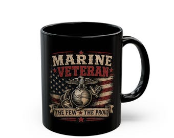 Taza con emblema de veterano de la Infantería de Marina / Bandera de EE. UU., Águila, Globo, Ancla, Los pocos, los orgullosos