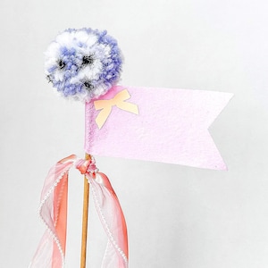Pink Pom Pom Halloween Wand – Pompom Magic Wand with Pennant Flag, Glam Halloween Costume Accessory, Perfect for Kids & Parties