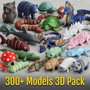 300+ Articulated STL Bundle | Flexi Animals STL Pack| Flexi Dragon | Axolotl | 3D Printed Files | Articulated Dragon Desk Pet STL