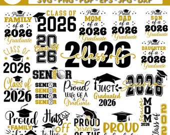 Senior 2026 SVG Bundle – Graduation Cap PNG, Cricut Files (Digital Download)