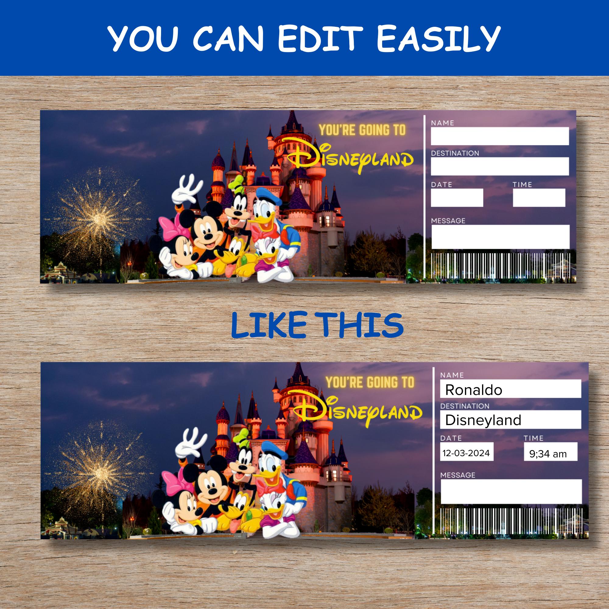 Disneyland Ticket Template | Editable Surprise Reveal Printable | Canva