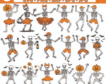 Dancing Skeleton SVG – Gothic Halloween Clipart Bundle (Digital Download)