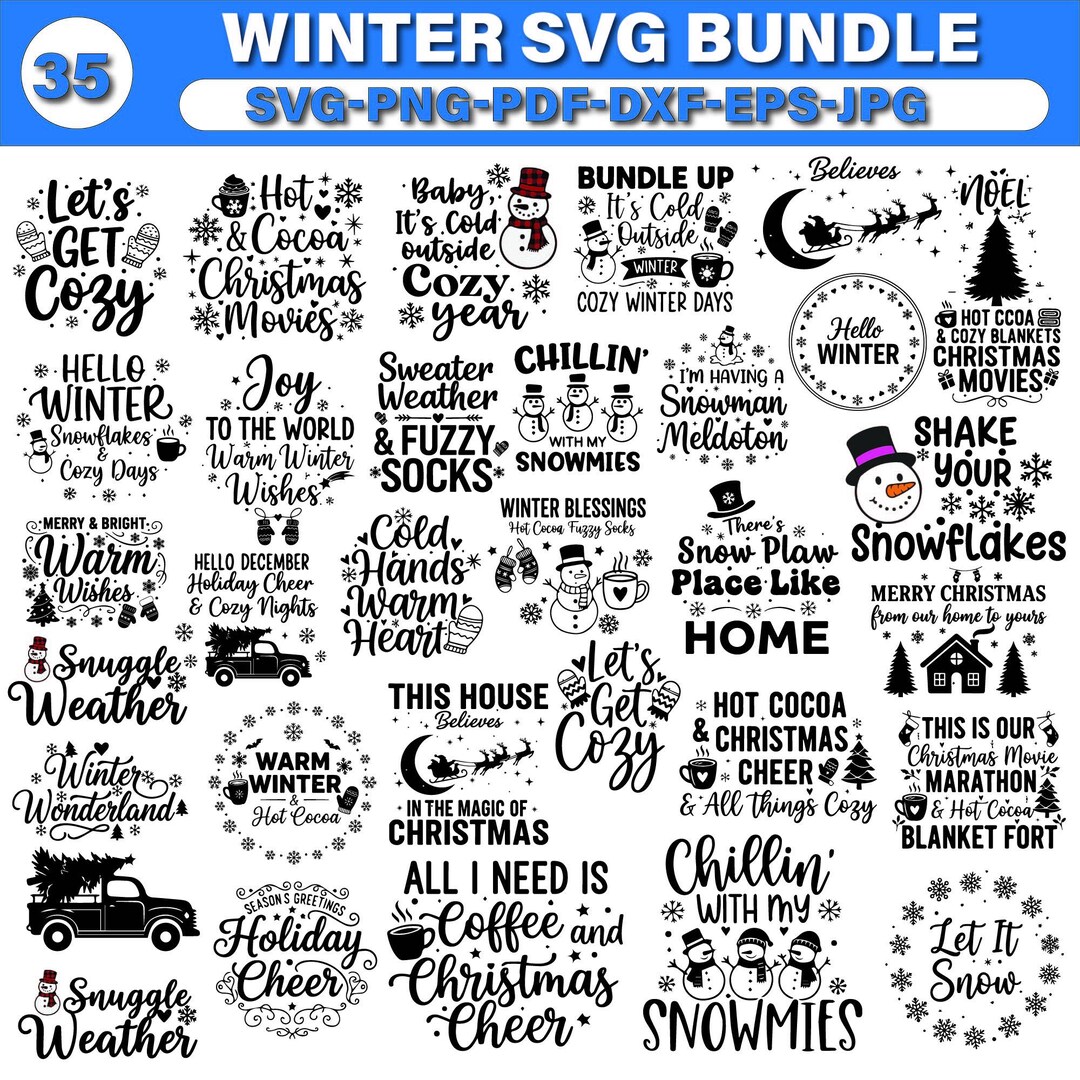 Winter SVG Bundle – Christmas Quotes, Snowman Designs (digital Download ...
