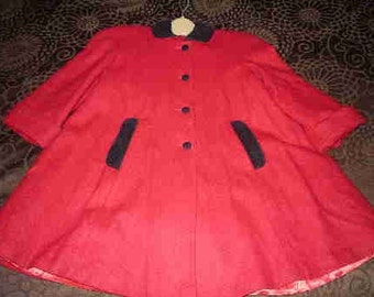 Vintage Girls Classic Red Wool and Velvet Coat