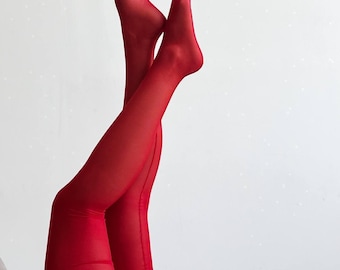 Red Mesh Stockings, Sissy Lingerie Hosiery, Sheer Feminine Legwear, Femboy Style, Christmas Gift for Him