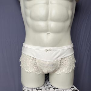 Sexy white panties for wedding morning  Male wedding brief Cotton panties decorated with lace Lingerie for femboy Men&#39;s lace panties