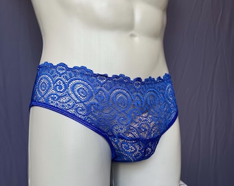 Blue Lace Panty Set: Sheer Sissy Briefs, Femboy Lingerie