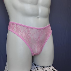 Lace Panties for Men Pink or Blue Feminine men’s underwear  Sissy Lingerie set: lace bra and sheer panties Plus Size Men’s Sexy Briefs