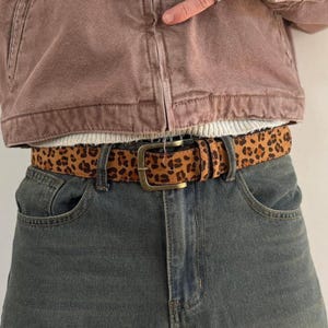 Y2K Leopard Print Belt – Grunge Animal Print Faux Fur Belt
