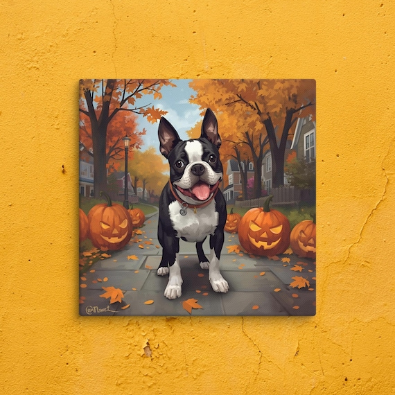 Boston Terrier Fall Halloween Canvas Wall Art