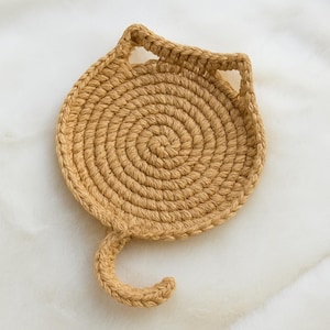 Handmade Crochet Cat Coaster – Cute Kitty Cup Mat | Custom Color Cat Ear Coaster | Kawaii Animal Mug Rug | Gift for Cat Lovers