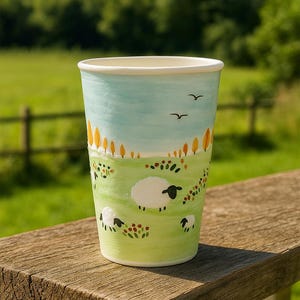 Handmade Ceramic Sheep Mug Set – Pastoral Countryside Cups 240ml & 260ml – Whimsical Pottery Gift