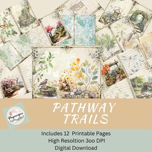 Producto digital de diario basura, efímera botánica, ilustraciones de la naturaleza, imprimible vintage, papel para álbum de recortes, 12 páginas de alta resolución