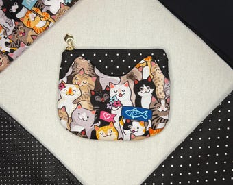 Handmade Cat Coin Purse, Cute Cat Card Holder, Cute Charm, Kawaii Zipper Pouch, Small Wallet for Cat Lovers, Unique Gift for Kitty Lovers