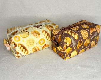 Handmade Cat Bread Bakery Zipper Pouch with Fun Cute Cat Charm, Perfect for Small Items, Makeup, Pencil Case, Unique Gift for Cat Lovers