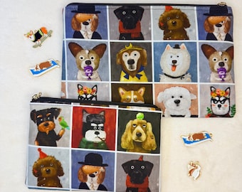 Handmade Dog Pattern Zipper Pouch, Customizable, Charm Options, Coin Purse, Cotton Fabric Card Wallet, Pencil Case, Gift for Dog Lovers