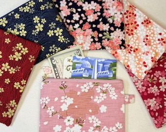 Handmade Cherry Blossom Pouch with Charm Options, Sakura Zipper Bag, Coin Purse, Card Holder, Sakura Gift
