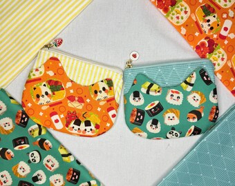 Handmade Sushi Cat Coin Purse, Card Holder, Cute Charm Options, Japanese Kawaii Animal Wallet, Unique Gift for Sushi Lovers, Cat Lovers