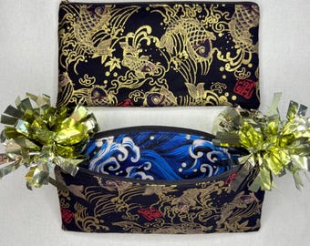 Handmade Koi Fish Zipper Pouch, Japanese-Inspired Coin Purse, Pencil Case, Multiple Koi and Water Patterns, Gift for Koi Fish Lovers