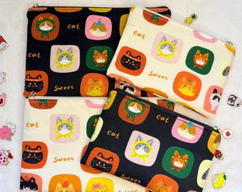 Handmade Cat Pattern Zipper Pouch, Customizable Pattern Plc, Charm Options, Coin Purse, Pencil Case, Card Holder, Kawaii Gift for Cat Lovers