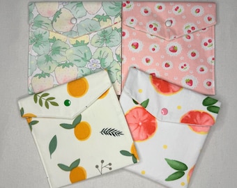Handmade Cotton Period Pouch, Reusable Sanitary Pad Holder, Cute Feminine Care Bag, Fruit Pattern, Discreet Purse for Menstrual Products