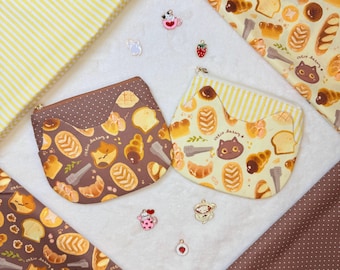 Handmade Cat Bakery Pattern Pouch with Fun Cute Charm, Cotton Zipper Coin Purse, Cute Pastry Kitty Bag, Unique Gift for Cat Lovers